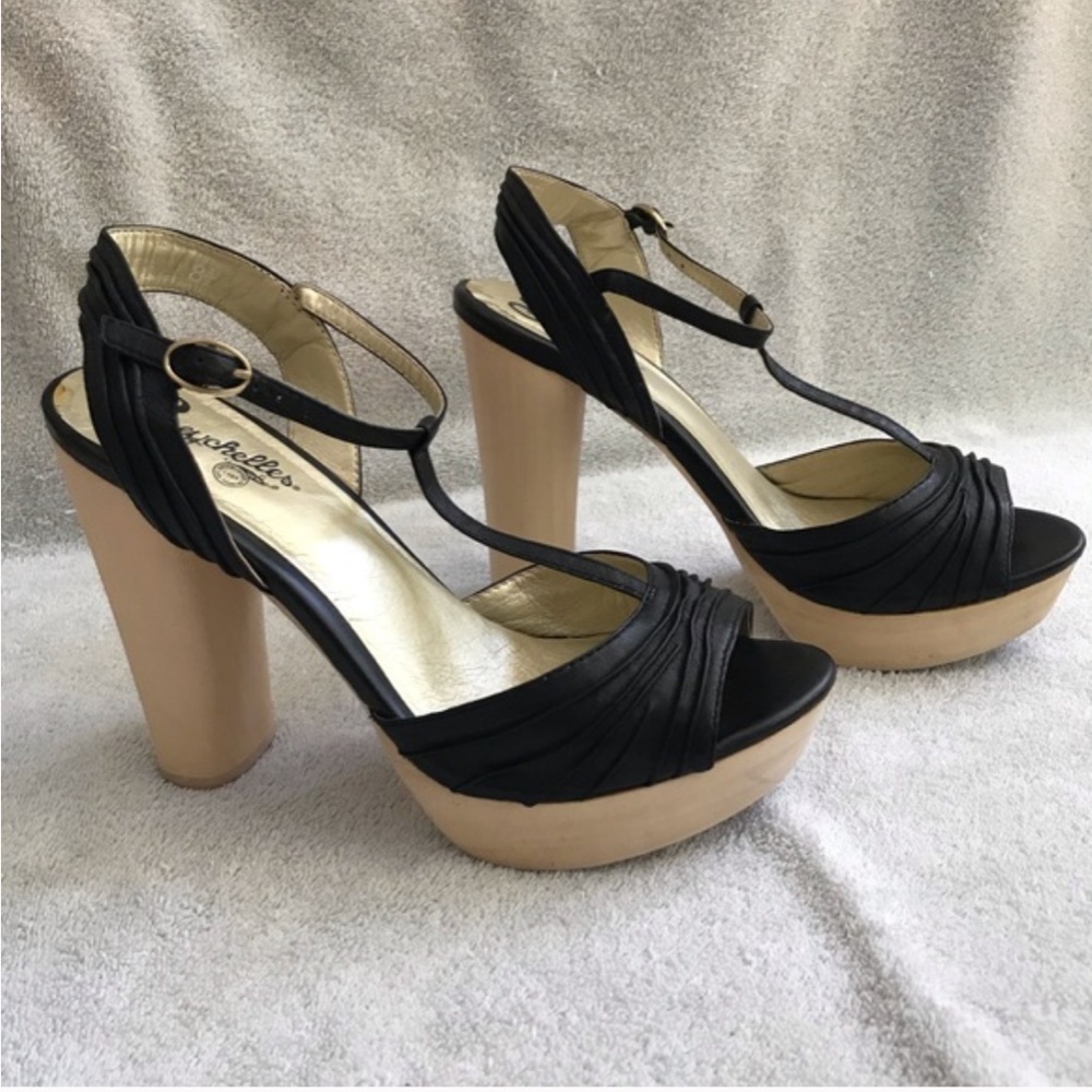 Seychelles Leather Sandals 5 inch Heels Size 8.5 Black Platform High Heel New - Picture 3 of 14